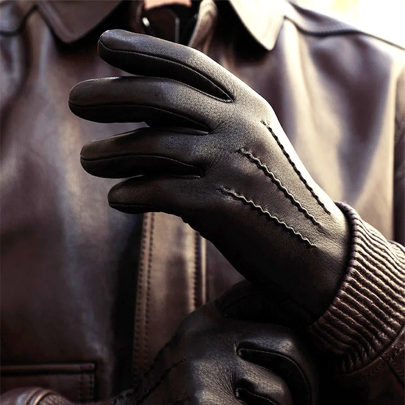 

Winter Sheepskin Leather Gloves for Men To Keep Warm, Riding, Driving, Plus Velvet, Thick Wind and Waterproof