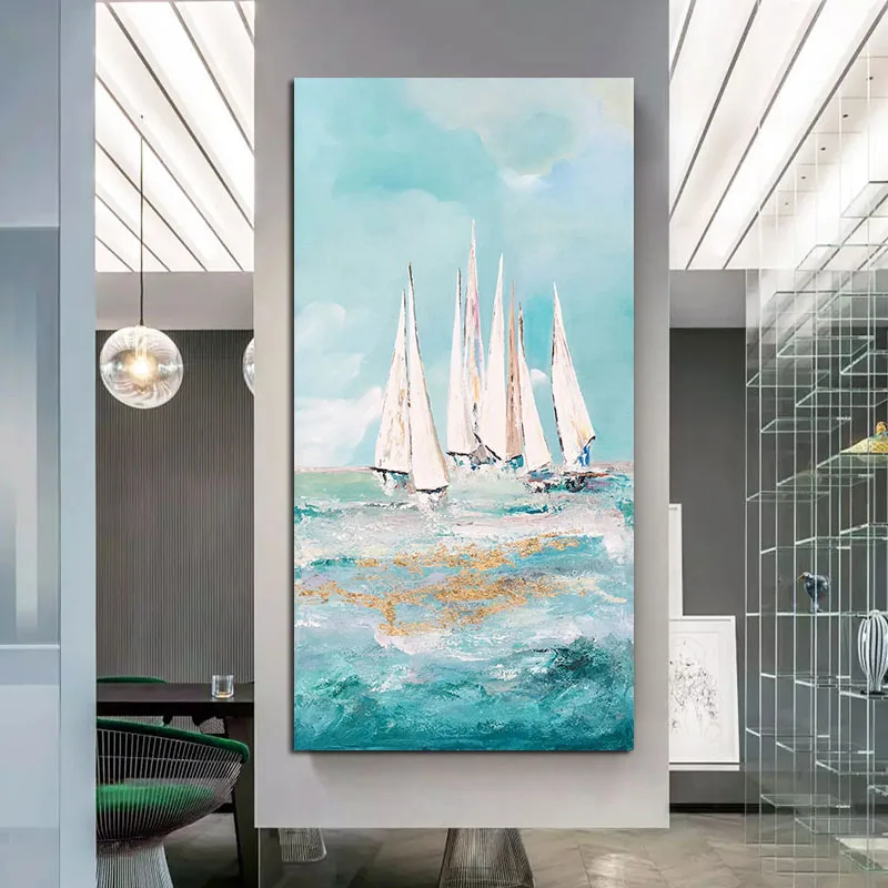 

100% ручная роспись морских парусов, абстрактная картина маслом ручной работы, настенная живопись для комнаты, настенные картины, нерамка, большой Рождественский подарок