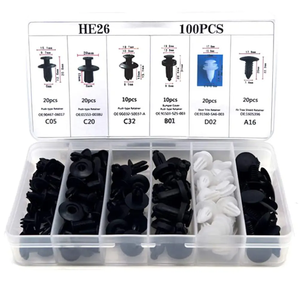 100pcs Automotive Fasteners Clip Mixed Car Body Push Retainer Pin