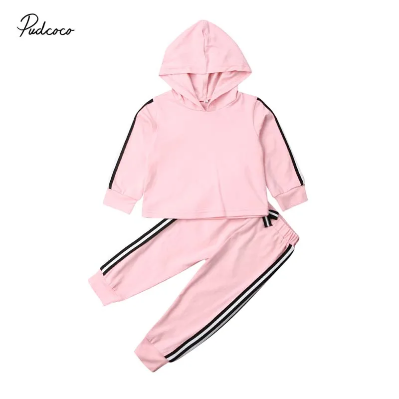 

2019 Brand Toddler Baby Girls Autumn Clothes Hooded Tops Striped Leggings Pants Outfits Tracksuit Autumn Casual Children Set