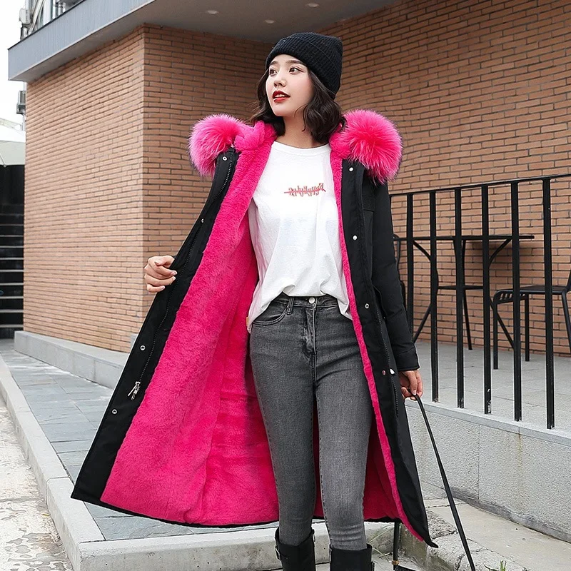 

Ozhouzhan 2019 New Style Korean-style Long plus Velvet Coat Slim Fit Women's Hooded Long Sleeve Warm Cotton-padded Clothes WOMEN