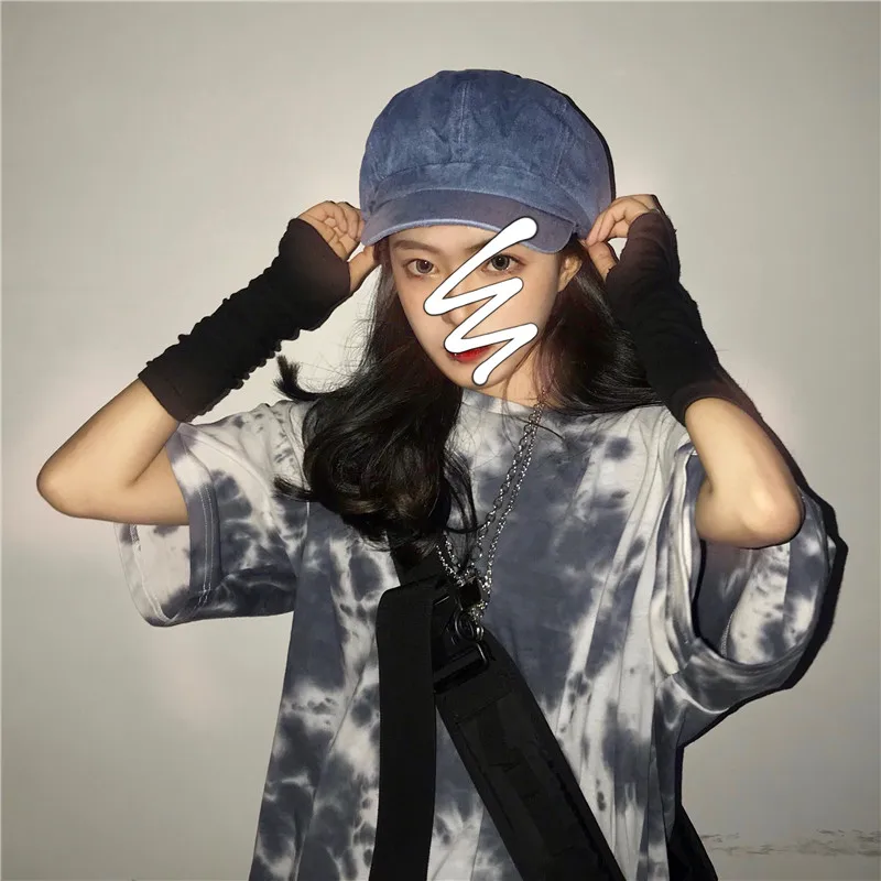 Ulzzang уличный крутой модный вареный градиентный свободный BF женская футболка Черная Повседневная Harajuku Новая Летняя женская одежда в стиле хип-хоп