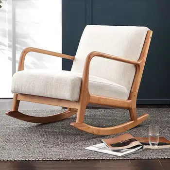 

Modern Balcony Lazy Rocking Chair Lifting Chair Household Nordic Adult Free Chair Solid Wood Recreational Rocking Chair So