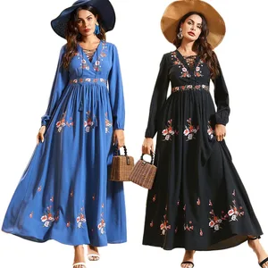 Fashion Abaya Floral Embroidery Maxi Dress Muslim Women Long Kaftan Turkish Jilbab Party Gown Caftan Arab Robe Islamic Clothing