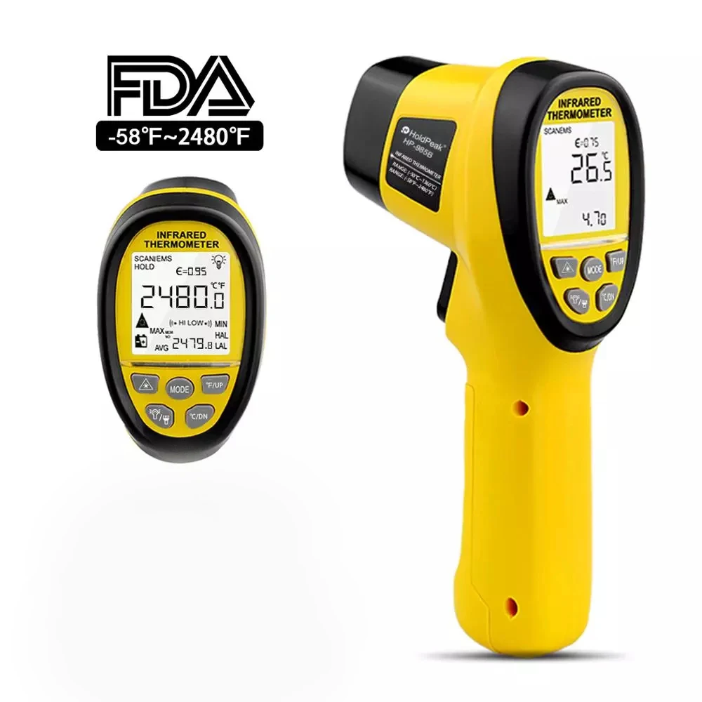 HOLDPEAK HP-985B IR Thermometer (-50℃～1360℃) Digital Infrared Thermometer Dual Laser Temperature Gun for Melting Kilns Industry