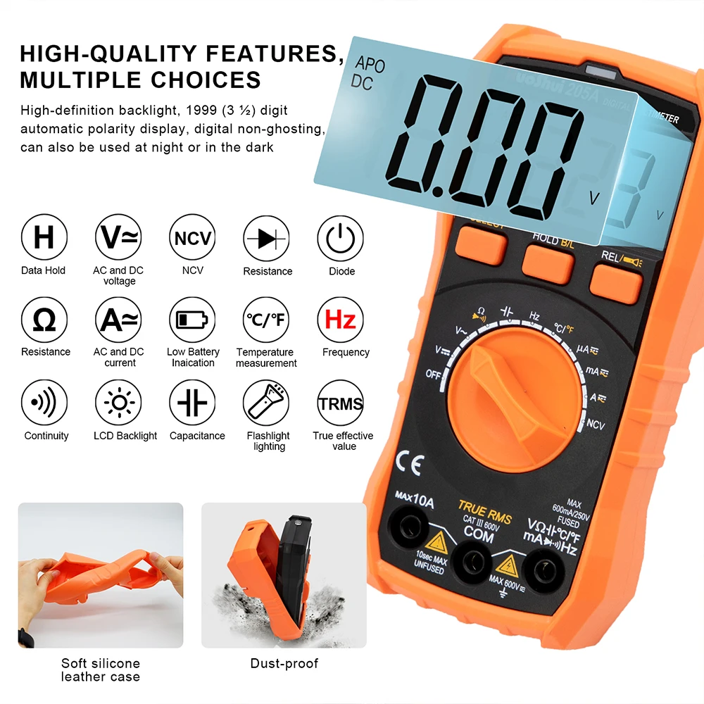 Multimeter NCV 6000 Count True RMS ℃/F Auto Range Tester AC/DC Voltage Meter Flash Back Light Large LCD Screen Multimetro digital multimeter multimeter tester analog multimeter