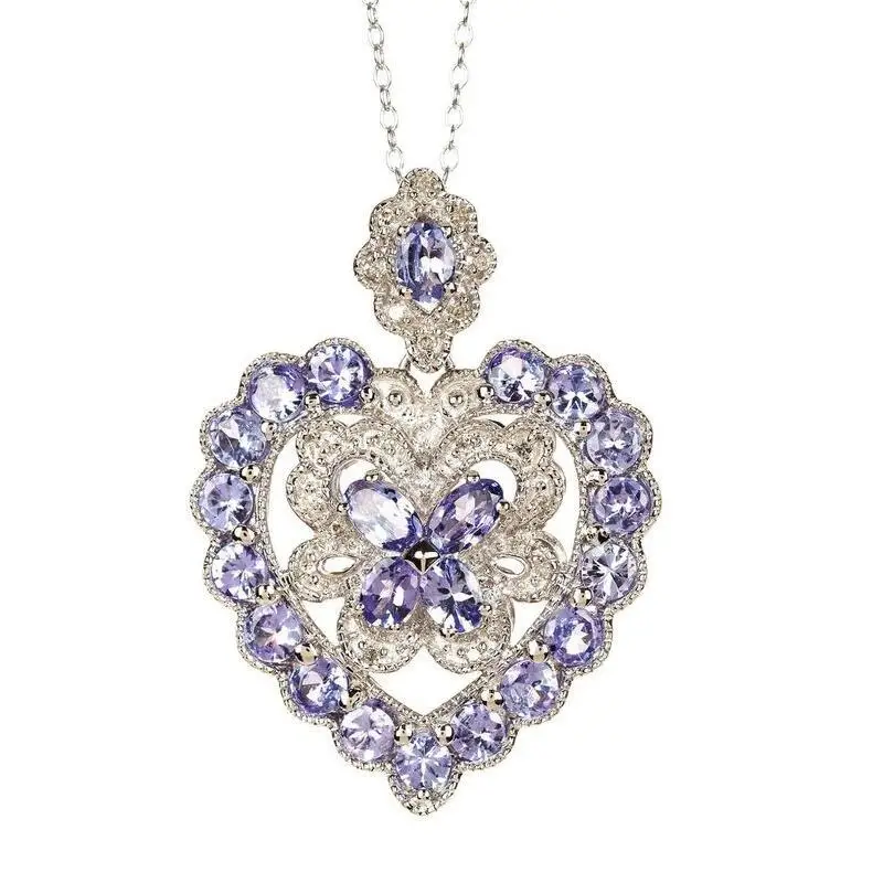 

Vintage Charm Pendant Statement Necklace for Women Noble Purple Zircon Crystal Stone Butterfly Pendant Silver Sweater Necklace