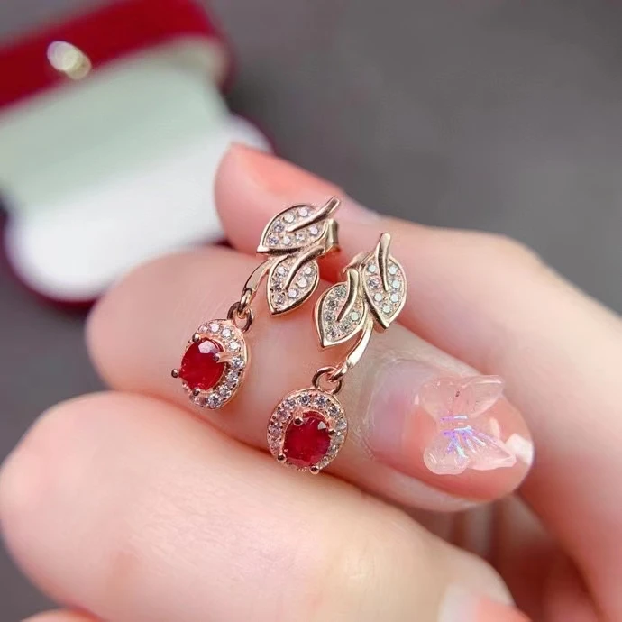 

Elegant Ruby Drop Earrings for Office Lady 3mm*4mm Natural Ruby Earrings 925 Silver Ruby Jewelry Solid Silver Ruby Earrings
