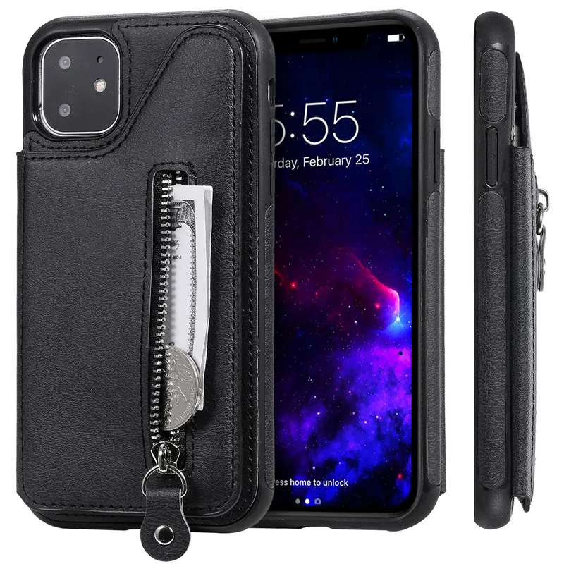 Black Кошелек Tikitaka на молнии из искусственной кожи чехол для iPhone 11 11Pro 11Pro Max 7 8Plus Мульти держатели для карт чехол для телефона для iPhone 6 6s Plus - Цвет: Black
