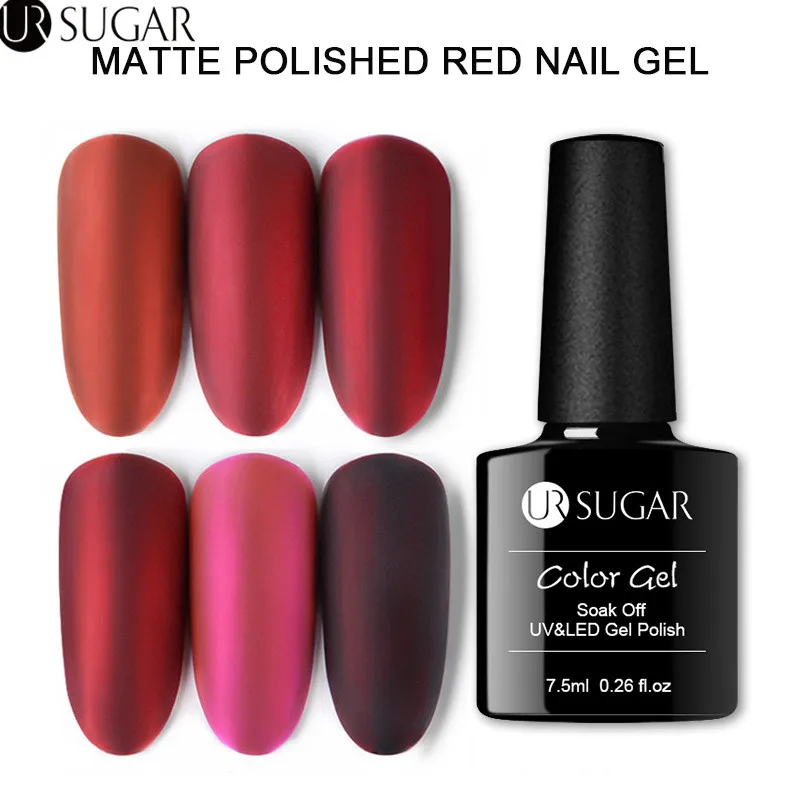  UR SUGAR 7.5ml Matte Polished Red Nail Gel Titanium Red Gel Nail Polish Metal Color Soak Off UV Gel