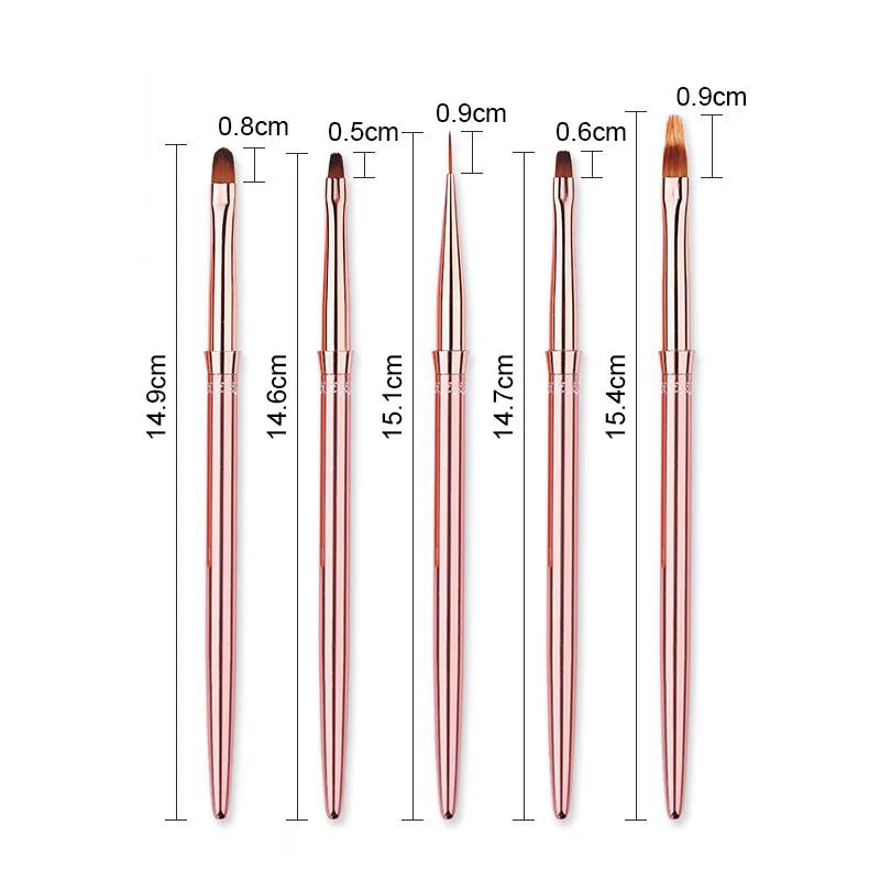 5 pcs rose gold LEMOOC набор кистей для маникюра, акриловый УФ гель для ногтей, кисть, ручка, смешанный размер, Раскрашивание, дизайн, ручка для дизайна ногтей, инструменты для маникюра - Цвет: 5 pcs rose gold