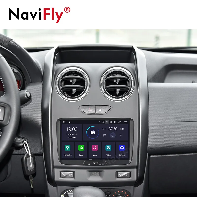 NaviFly ips экран DSP Android 9,0 Автомобильный мультимедийный плеер для Dacia Duster Logan Sandero Lada Xray 2 с Wifi gps навигационный микрофон