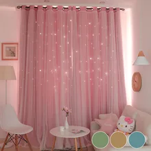 

1x2M Star Curtains Blackout Curtains Window Tulle Curtains for Living Room Bedroom Two-layer Curtains Hollow Star Ins Curtain