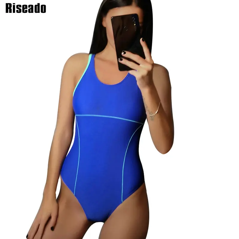 

Riseado New 2019 Sport Swimming Suits for Women Competitive Swimwear One Piece Swimsuits Solid Racer Back Bathing Suits