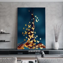 

Modern Luxury Nordic Minimalist Posters Prints Blue Gold Butterfly Picture on Canvas Painting for Living Room Home Cuadros Decor