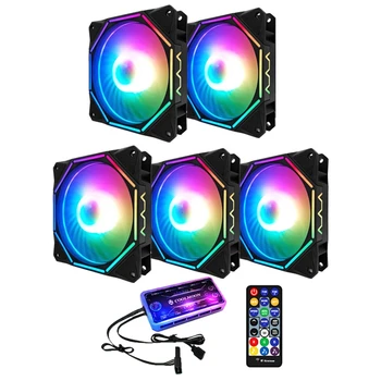 

COOLMOON RGB Chassis Fan, 12cm Silent Polygonal Light Inside and Outside+Music Controller Computer Cooling Fan CPU Fan (5 Pcs)