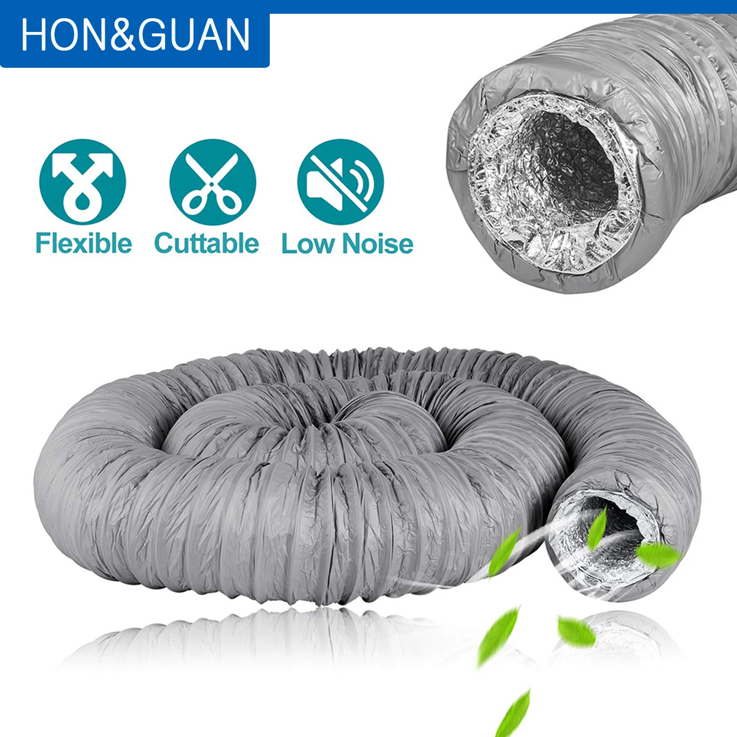 Hon&Guan 100mm Tuyau d'Evacuation Flexible en Aluminium PVC 10m