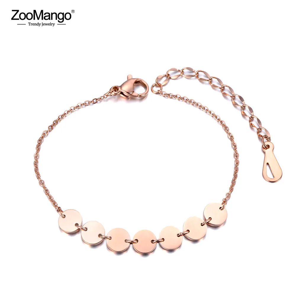 

ZooMango Stainless Steel Geometric Wafer Charm Bracelets For Women Rose Gold Link Chain Bohemia Summer Beach Jewelry ZB19021