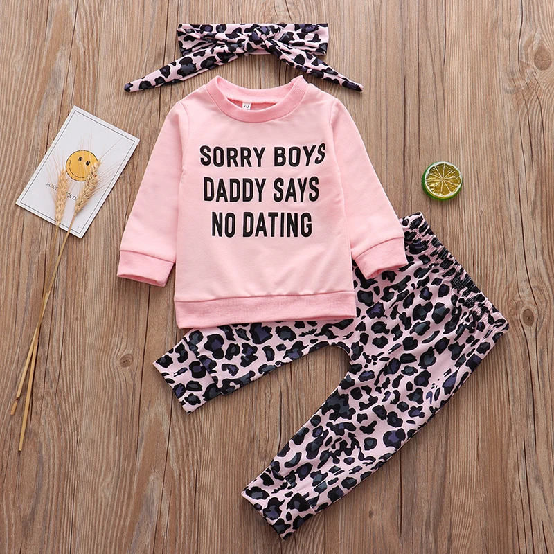 

3Pcs Newborn Baby Girl Clothes Set Fashion Long Sleeve T-shirt Leopard Pants Headband Cotton For Infant Girls Clothing Outfits