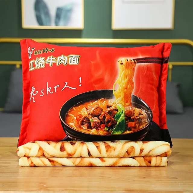 Cute Simulation Instant Noodle Pillow Blanket Plush Pillow Beef Fried Noodle Gift Plush Food Toy Store Home Decoration