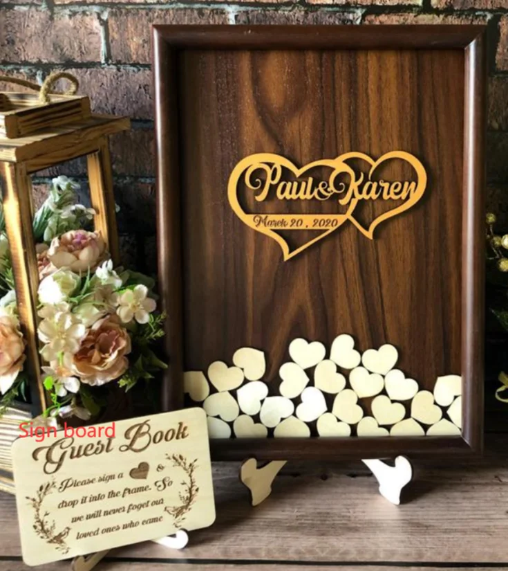 set with sign board Подгонянная деревянная Свадебная Гостевая книга Альтернатива, Свадебная Гостевая книга в деревенском стиле, уникальная Гостевая книга, деревянная Гостевая книга, Свадебный знак в книгах - Цвет: set with sign board