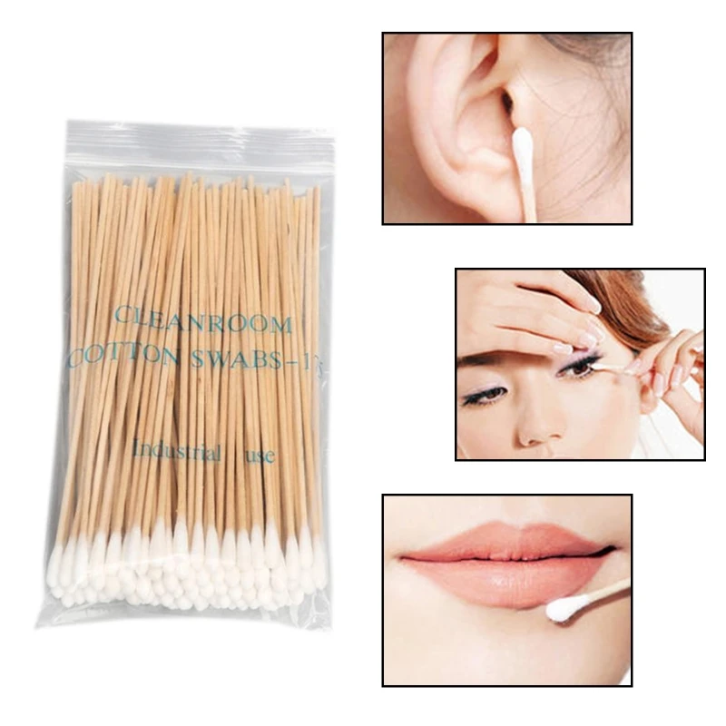 M4YA 100/200Pcs 6 Inch Long Wooden Handle Cotton Swabs Single-Head Cleaning Sterile Sticks Applicator for Wound Clean Oil Makeup 3
