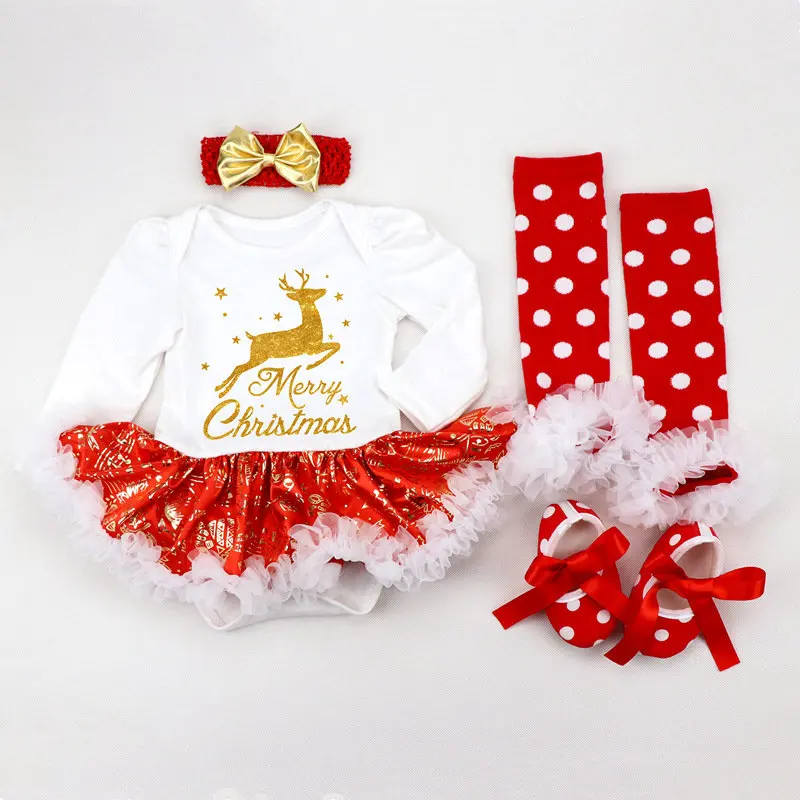 

Merry Christmas New Baby Girl Dress 2019 Infant Toddler Red Clothes Cute Reindeer Printed Vestidos Newborn Romper Dress
