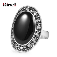 ¡OFERTA 2020! Anillo de esmalte negro ovalado barato para mujer, anillo de cristal de plata tibetana antiguo, regalo de boda Vintage, joyería, triangulación de envío