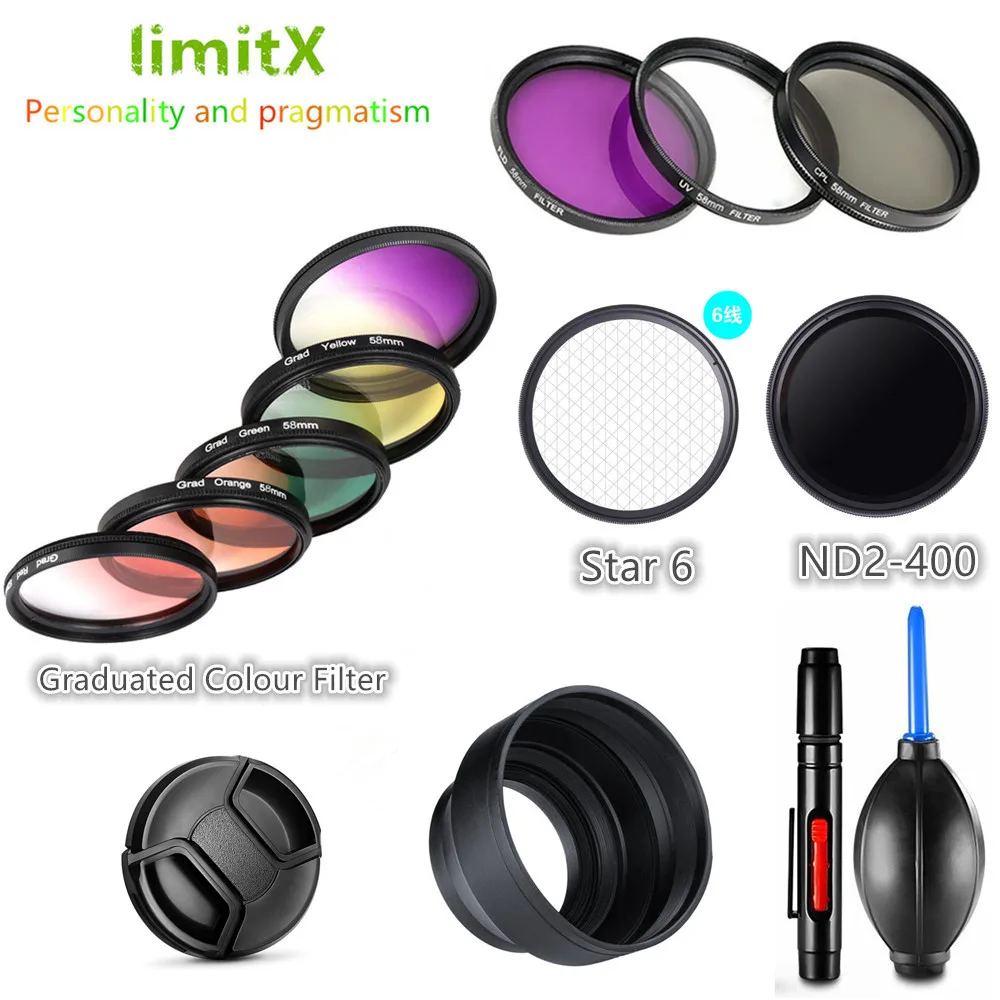 Filter kit UV CPL ND FLD Graduated Colour Star & Lens Hood cap for