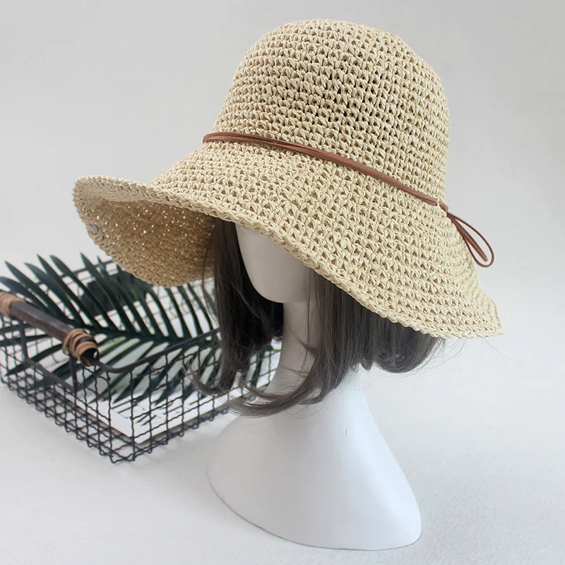 Ladies Sun Hat Bowknot Raffia Straw Hat Foldable Summer Wide Brim Beach foldable sunhat sun hats straw hats sun protection hat