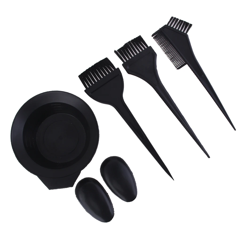 Hair Coloring Dye Tint Bowl Comb Brush Mixing Tool Set for Salon Hairdresser - Black