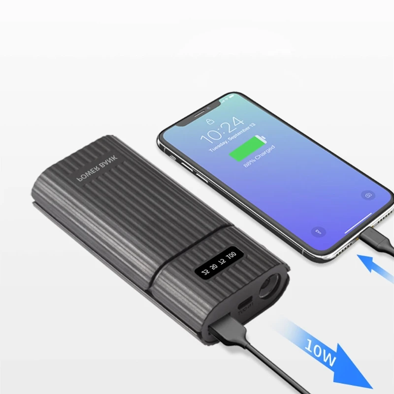 Power Bank Fai Da Te 18650/21700 Con USB, Ingressi Tipo C, Micro E 8 Pin, Torcia LED Inclusa, Custodia In ABS, Bianca/Nera - 3