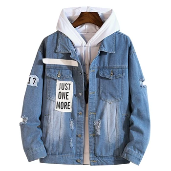 

2020 Spring Denim Jacket Men Hip Hop Cowboy Jackets Mens Streetwear Fashion Ripped Hole Jean Coats Plus Size Tops Male Clothing