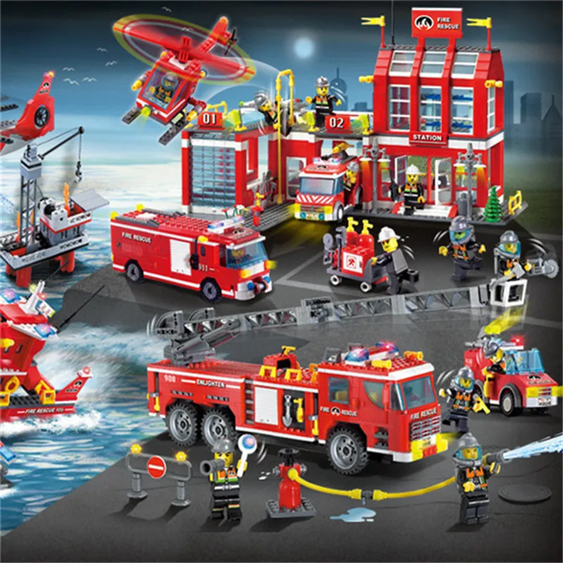 

Fire Rescue Truck Fire headquarters Aircraft Series Legoed Assembling Bricks Building Blocks Kit DIY Education Christmas Gifts