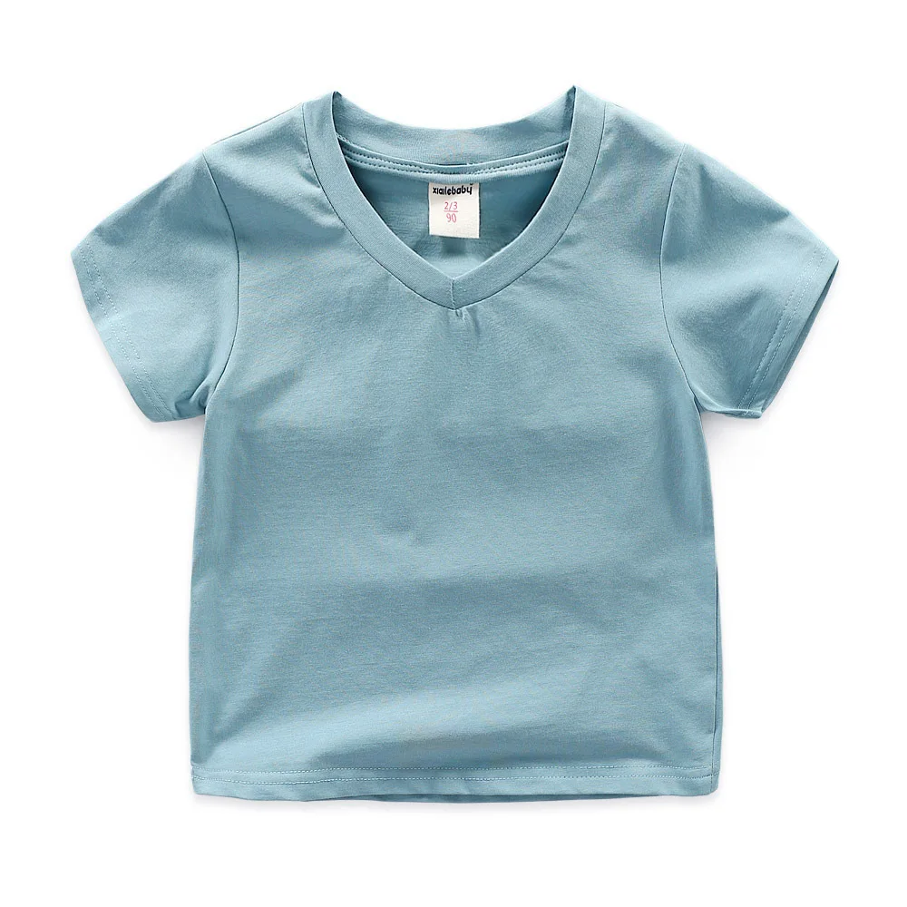 

BOY'S Short-sleeved T-shirt 2019 New Style Summer Wear Half Sleeve Korean-style Children Pure Cotton V-neck Solid Color T-shirt