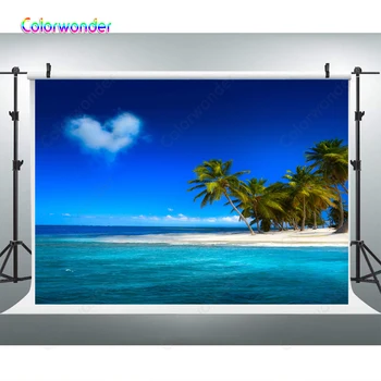 

Tropical Rainforest Backdrop for Photography Blue Ocean Photo Background Gold Beach Backdrops for Wedding Outdoor Photography