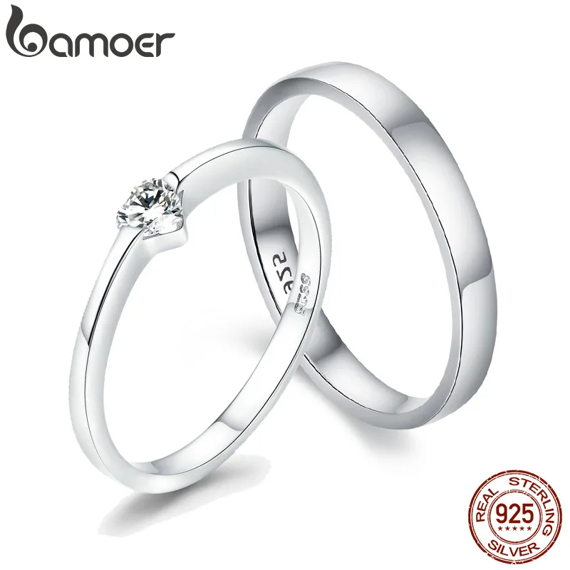 Bamoer Anillo de plata de primera ley para mujer, sortija, plata esterlina 925, estilo minimalista, boda|Anillos| - AliExpress