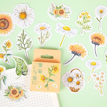 

46Pcs/Pack Sunflower Sticky Stickers Paper Decoracion Boxed Scrapbooking DIY Office Stationery School Supplies