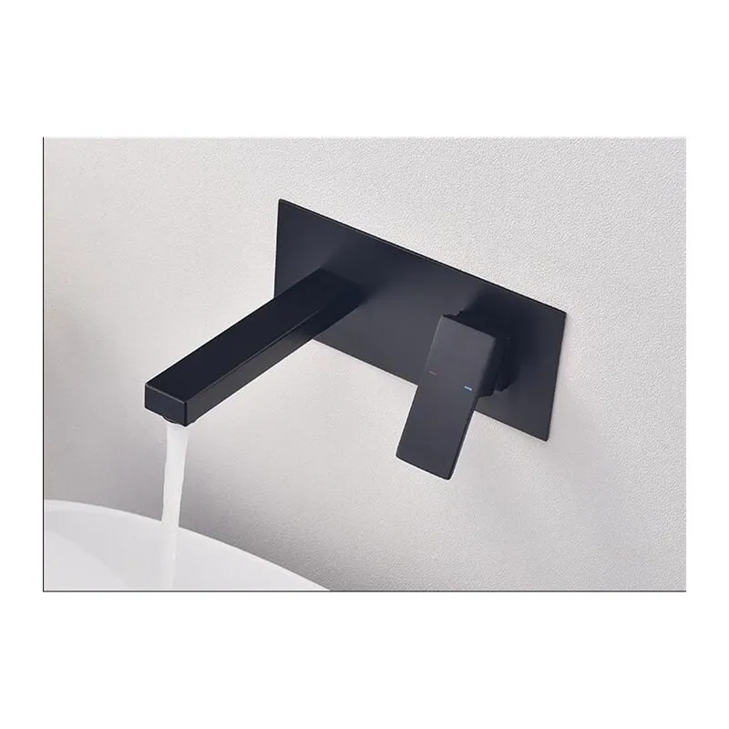 Vidric Matte Black Color Widespread Bathroom embedded Basin Faucet Wall Mounted Water Mixer Tap Chrome Sink