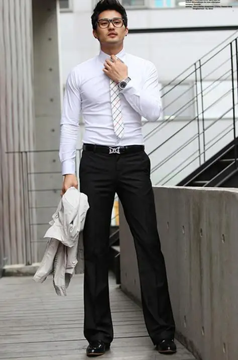 Новые модные белые расклешенные брюки мужские корейские узкие деловые прямые брюки Британская мода Молодежные повседневные брюки