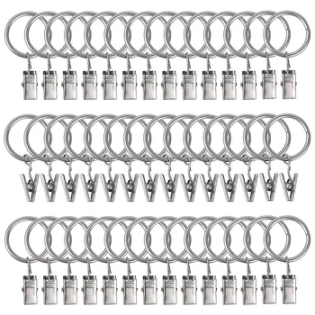 

42 Pcs Curtain Rings with Clips Decorative Drapery Rustproof Vintage 1 Inch Interior Diameter Mist Silver Color