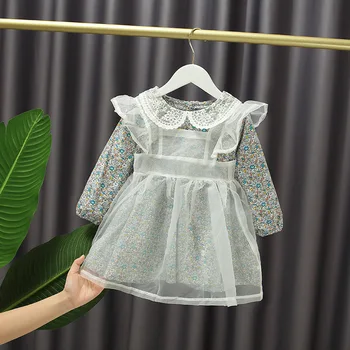 

2020 Autumn Pastoral Broken Flower Children's Dress Organza Suit Skirt Fresh Sweet Princess Dress Print Cotton Above Knee, Mini