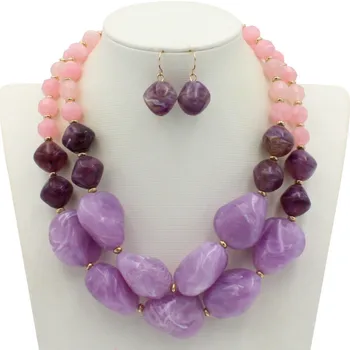 

2020 New Boho Jelly Handmade Beaded Multi Layer Necklace Set Earrings Geometric Irregular Resin Bohemian Jewelry Sets for Women