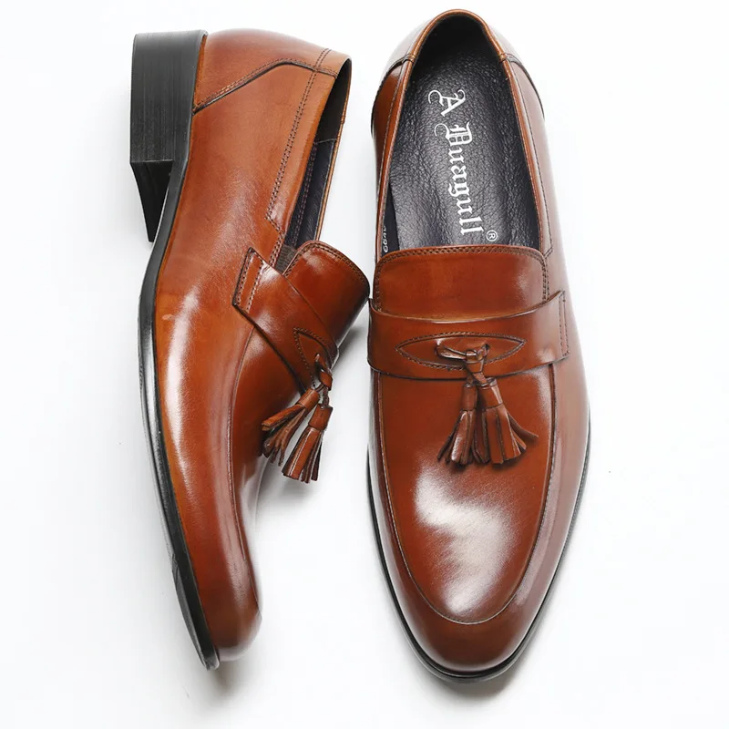 

2019 Summer England Genuine Leather Men's Casual Love Shoe Breathable Low-Cut Versatile Pointed-Toe Tassels Leather Shoes Men's