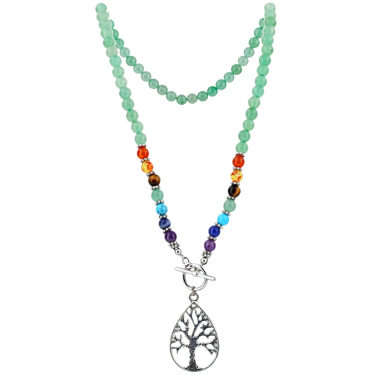 

TUMBEELLUWA Tree of Life Pendant Necklace For Women Men, 7 Chakra Mala Stone Beads Necklaces Meditation Prayer Chakra Balancing