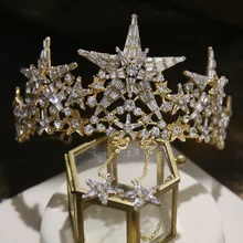 Роскошные звезды Корона Европейский ретро золото/серебро короны невесты корона банкет тиара Свадебные украшения Аксессуары для волос с серьгами