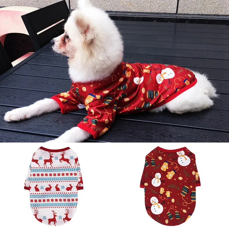 

Pet Dogs Soft T-shirt Clothes Puppy Cute Cartoon Christmas Elk Print Shirt Casual Vests for Chihuahua Shih Tzu Pet Supplies