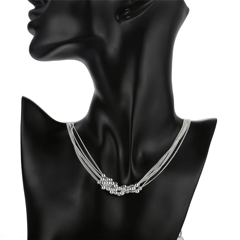 925 Sterling Silver Small Smooth Bead Ball Grapes Necklace 18 Inches Chain Woman Wedding Engagement Fashion Jewelry for women necklace