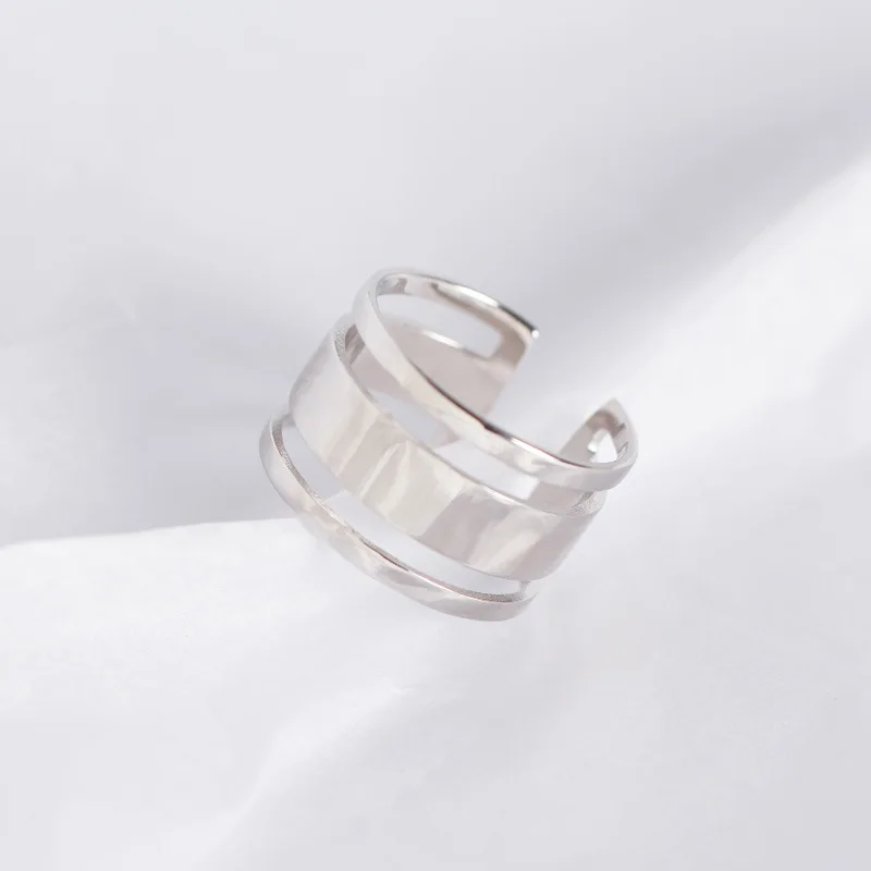 OLOEY, настоящее 925 пробы, серебряные, открытые кольца для женщин, Корея, INS, три ряда, широкое регулируемое кольцо, хорошие вечерние ювелирные изделия, подарок YMR909