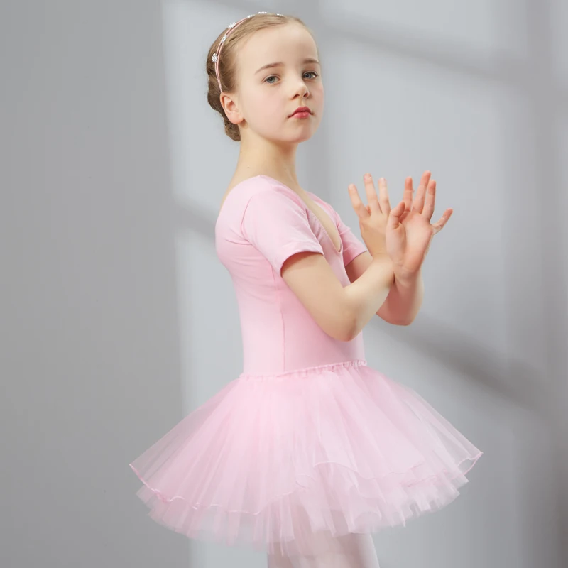 

Short Sleeve Dance Dress for Girls, Cotton Ballet Dancewear with Tulle,Toddler Ballet Dress, Kids Tutu Dress, Kids Dance Skirts